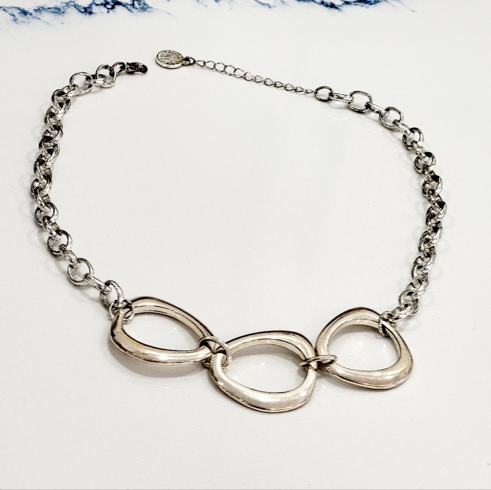 Vintage Liz Claiborne silvertone geometric necklace, adjustable